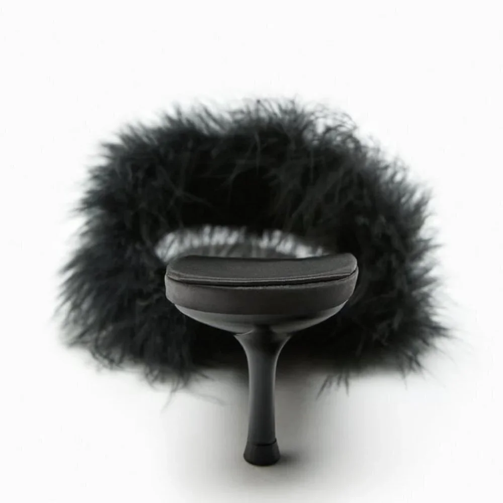 ZARA HEELED MULES WITH FEATHERS Black SIZE  | 1302/110/800